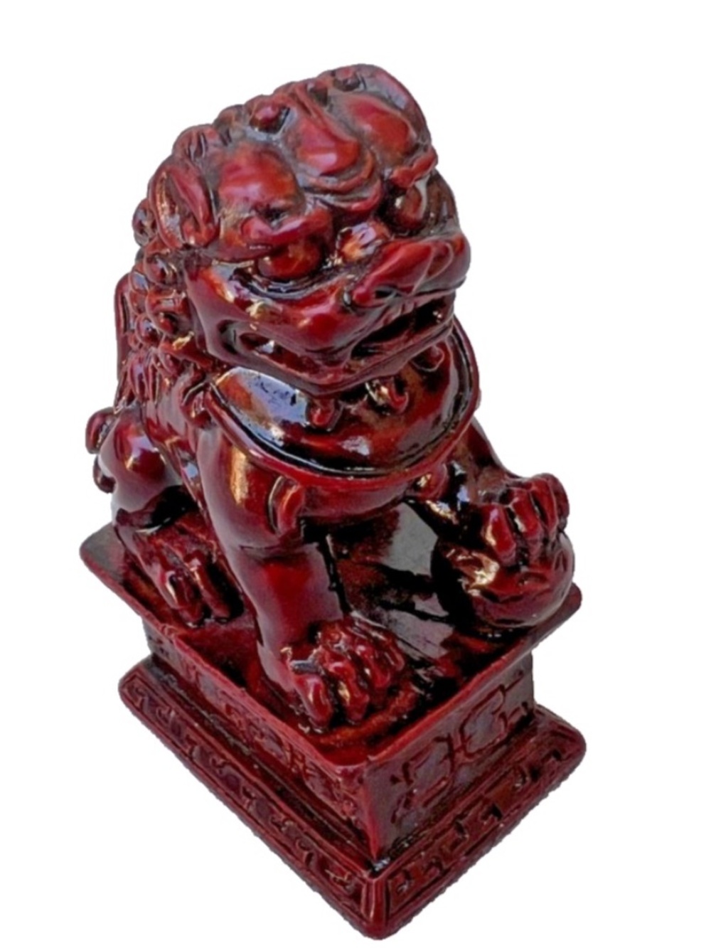 Chinese Guardian Lion Foo Dog Dark Red Decorative Statue 2-1/4" Resin